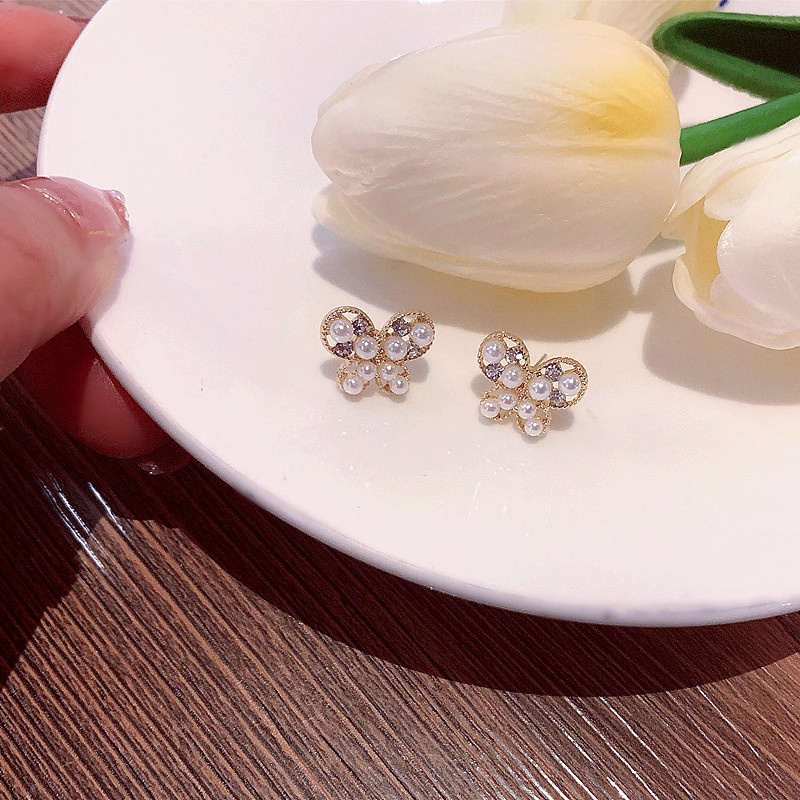 Baru modis elegan spring butterfly mutiara anting-anting anting-anting murah hati anting-anting wani