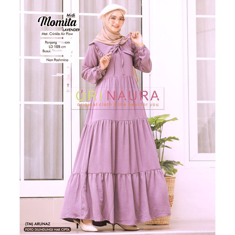 MOMITA MIDI DRESS CRINKLE AIRFLOW | MIDI DRESS SUSUN | GAMIS MUSLIM BUSUI TERBARU