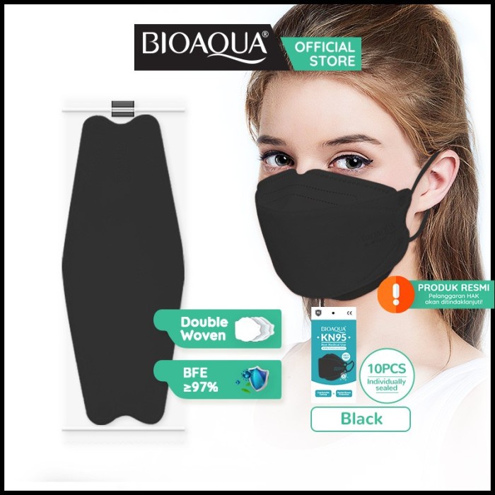 [RESTOCK] Bioaqua Disposable kf94 EVO Masker wajah 10pcs/bag individually sealed - Black 10pcs-inv