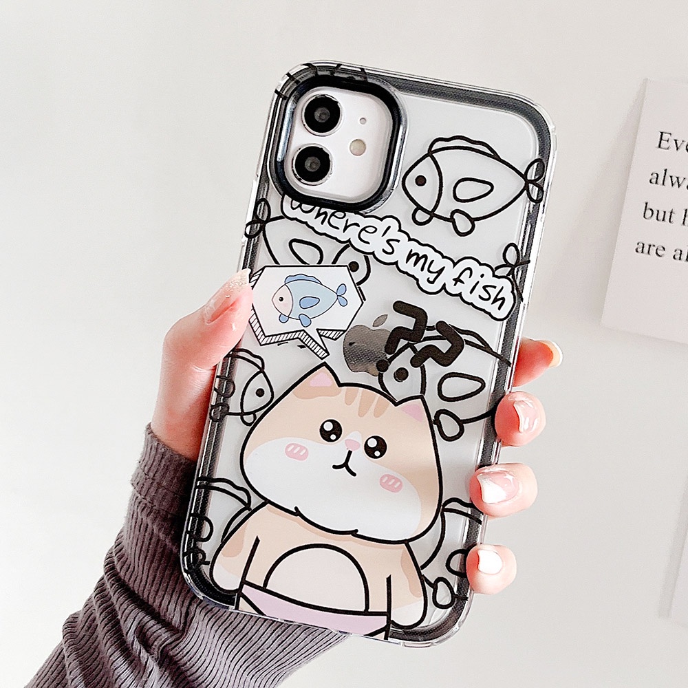 3 In 1 Soft Case Silikon TPU Motif Kartun Kucing Untuk IPhone 13 12 11 Pro Max X XR XS Max 7 8 6 6S Plus