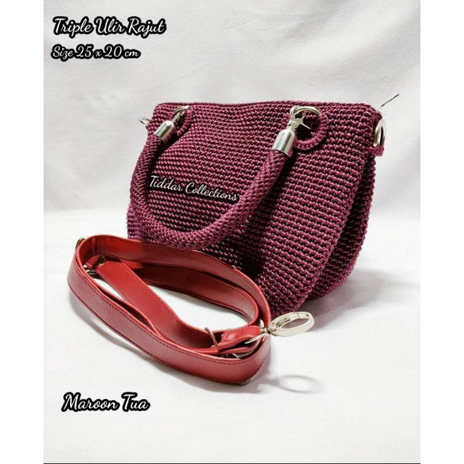 Tiddar Store-Tas Rajut Triple- Tas Rajut Tiga Ruang-Tas Rajut Benang Nilon-Tas Rajut Terbaru-Tas Raj