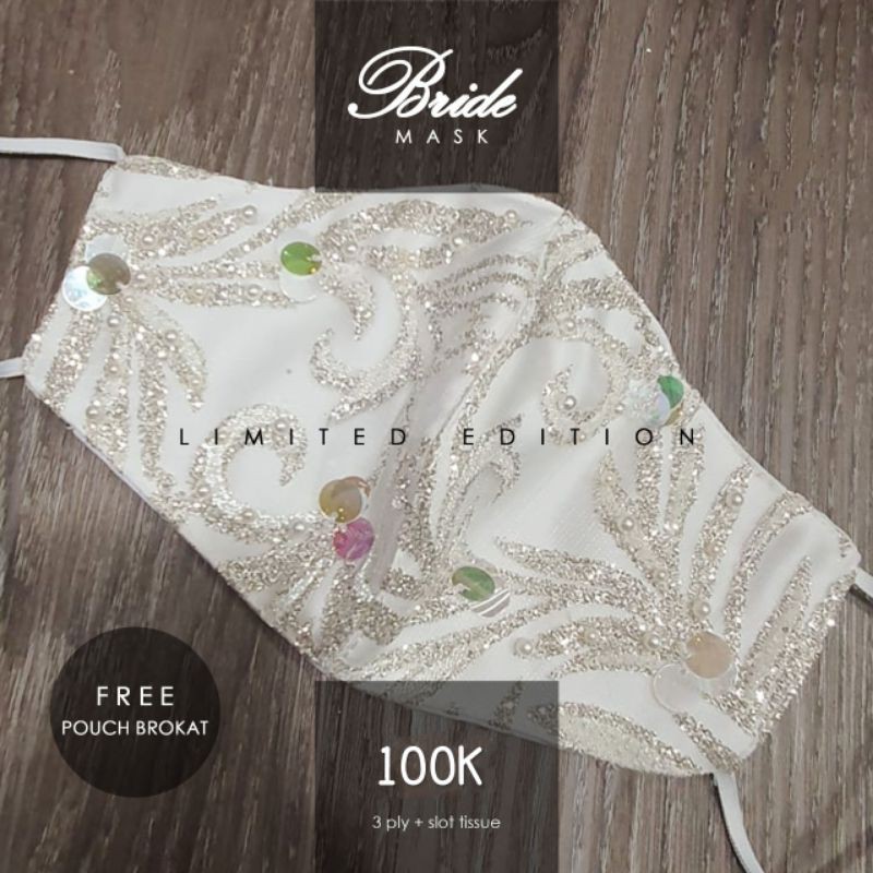 BRIDE MASK - MASKER PESTA, MASKER PENGANTIN WANITA, MASKER FASHION, MASKER KAIN BROKAT PREMIUM