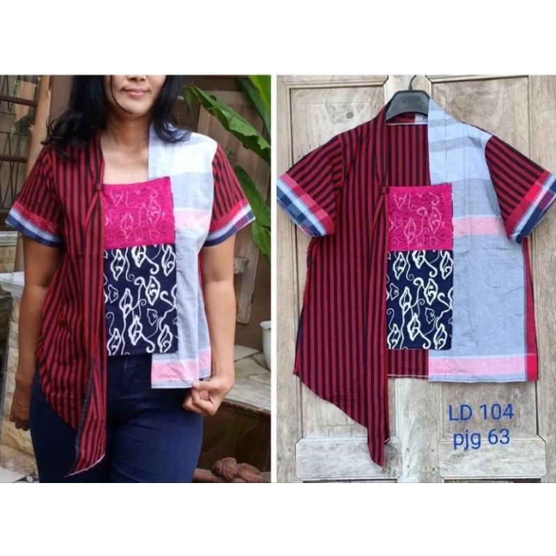 Bebatikan Jogja Blus Batik Kutubaru Lurik Lengan Pendek