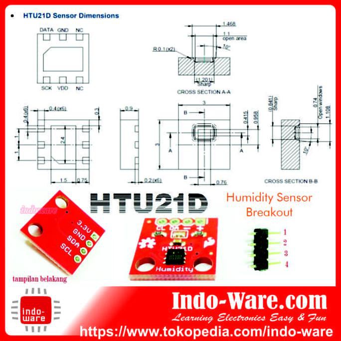 Jual Htu21D Humidity Sensor Breakout Htu-21D Htu 21D Htu21D Module ...