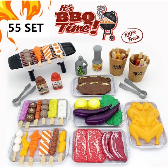 mainan/ mainan bbq anak | its bbq timeisi 80 pcs | mainan barbeque grill - bbq time 55 set