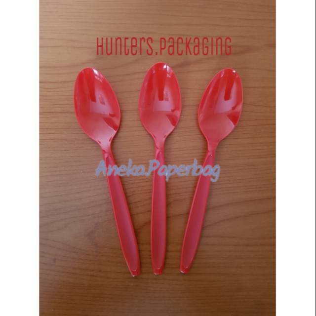 Sendok makan warna merah - Sendok makan plastik warna merah 1 pak isi 100pcs Best Seller