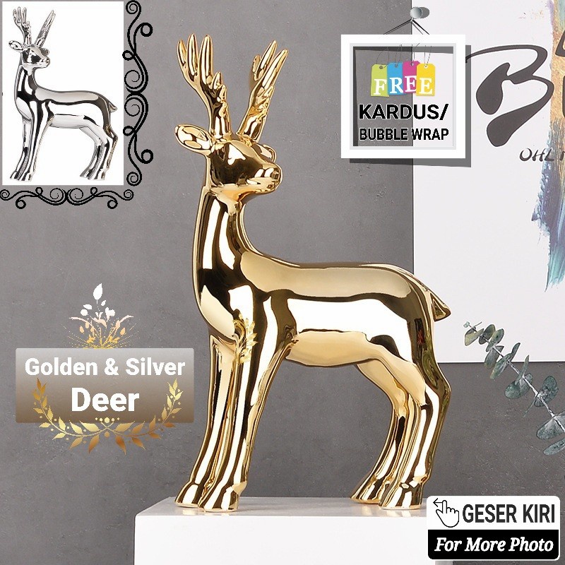 TBI Ceramic Gold Silver Deer Rusa Emas Pajangan Hiasan Rumah Rusa Keramik