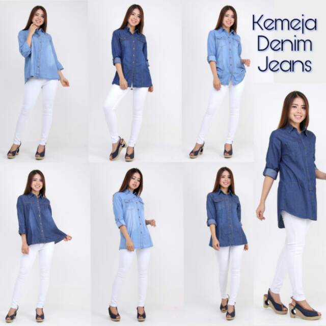 Jeans Wanita Kemeja Lengan 3/4 Bahan Adem&Lembut 3601,3701,3602,3702,3607,3707,3710