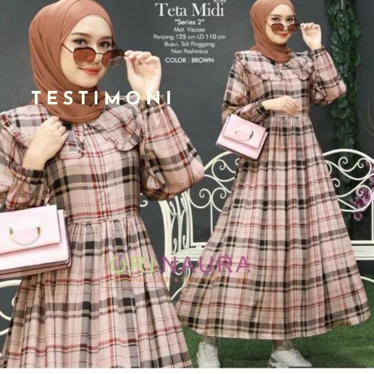 Muraaaahh.. MIDI DRESS RAYON VISCOSE MOTIF BRUBERY CREAM BUSUI - TUNIK MIDI DRESS WANITA JUMBO MOTIF