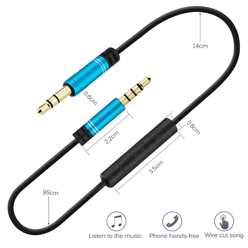 CRE  3.5mm Jack Audio Cable 1.2m Stereo Aux Plug Cord With MIC Speakerphone In-Line Volume Control For Car Cellphone Tablet Speaker Headphone