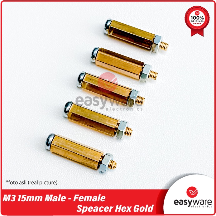 Spacer M3 15mm Spacer Gold Hex 1.5cm Male to Female with Screw and Nut