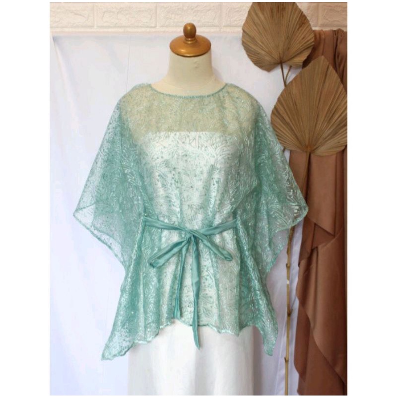 preloved cape tulle tile mutiara glitter kebaya brokat hijau mint