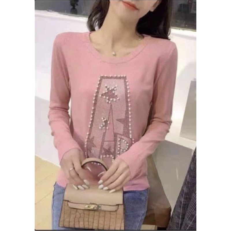 Knitted Tops for Women with Rhinestone and Bead Application Import ( Atasan rajut lengan panjang )