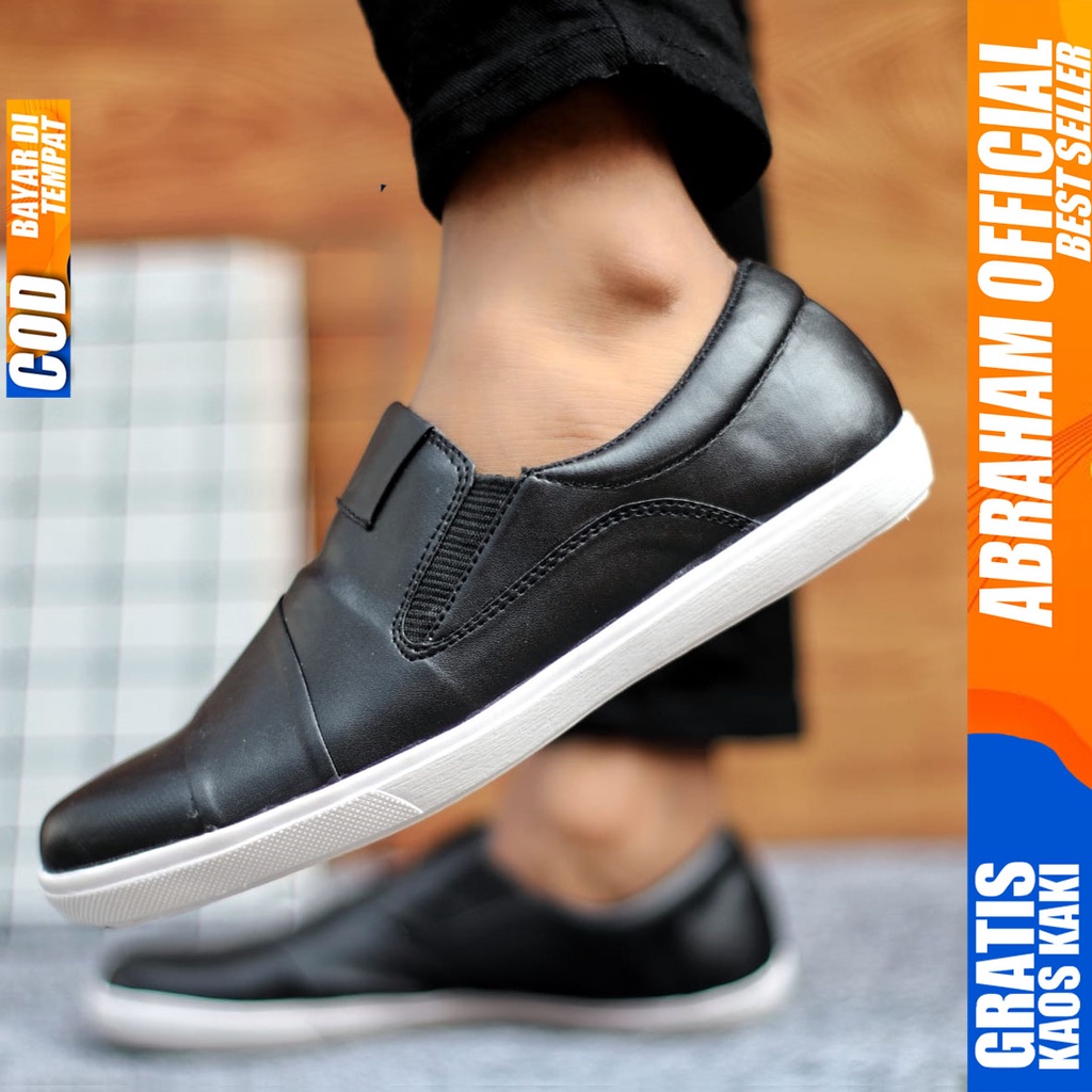 Sepatu Slip On Pria Sepatu Casual Pria Formal Kulit Pu Sepatu Pantofel Kerja Kantor Kuliah Kondangan Sepatu Slop Pria Sepatu Hitam Pria EDWIN ABRAHAM