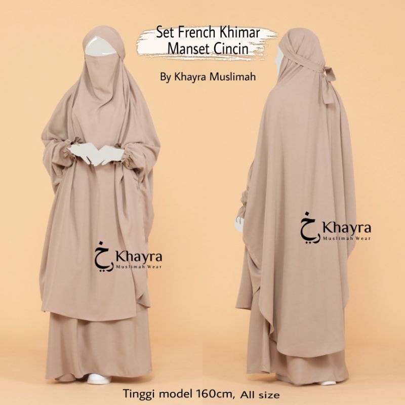 PROMO SET FRENCH KHIMAR MANSET CINCIN ROK SAKU BY KHAYRA MUSLIMAH WEAR