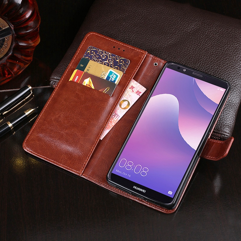 Flip Case Cover Dompet Kulit Dengan Kait Magnetik Untuk Huawei Y7 Prime 2018 2017