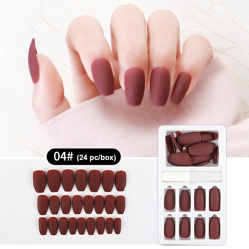 24pcs/box Kuku Palsu Full Cover Warna Matte Reusable Untuk Nail Art