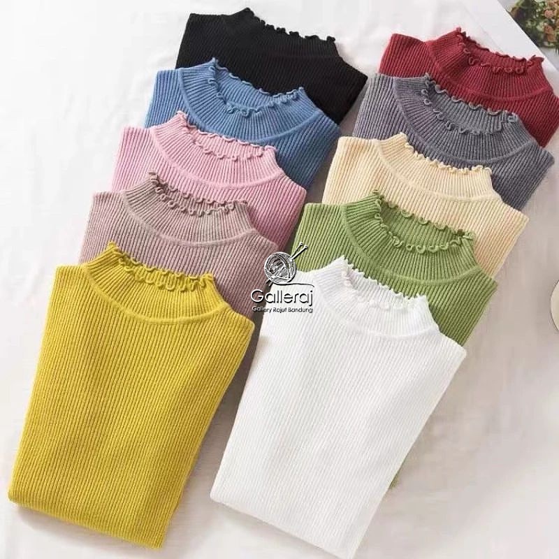 SWEATER TURTLENECK RAJUT/ KERAH TINGGI RAJUT WANITA / ATASAN KRIWIL BY GALLERAJ.ID