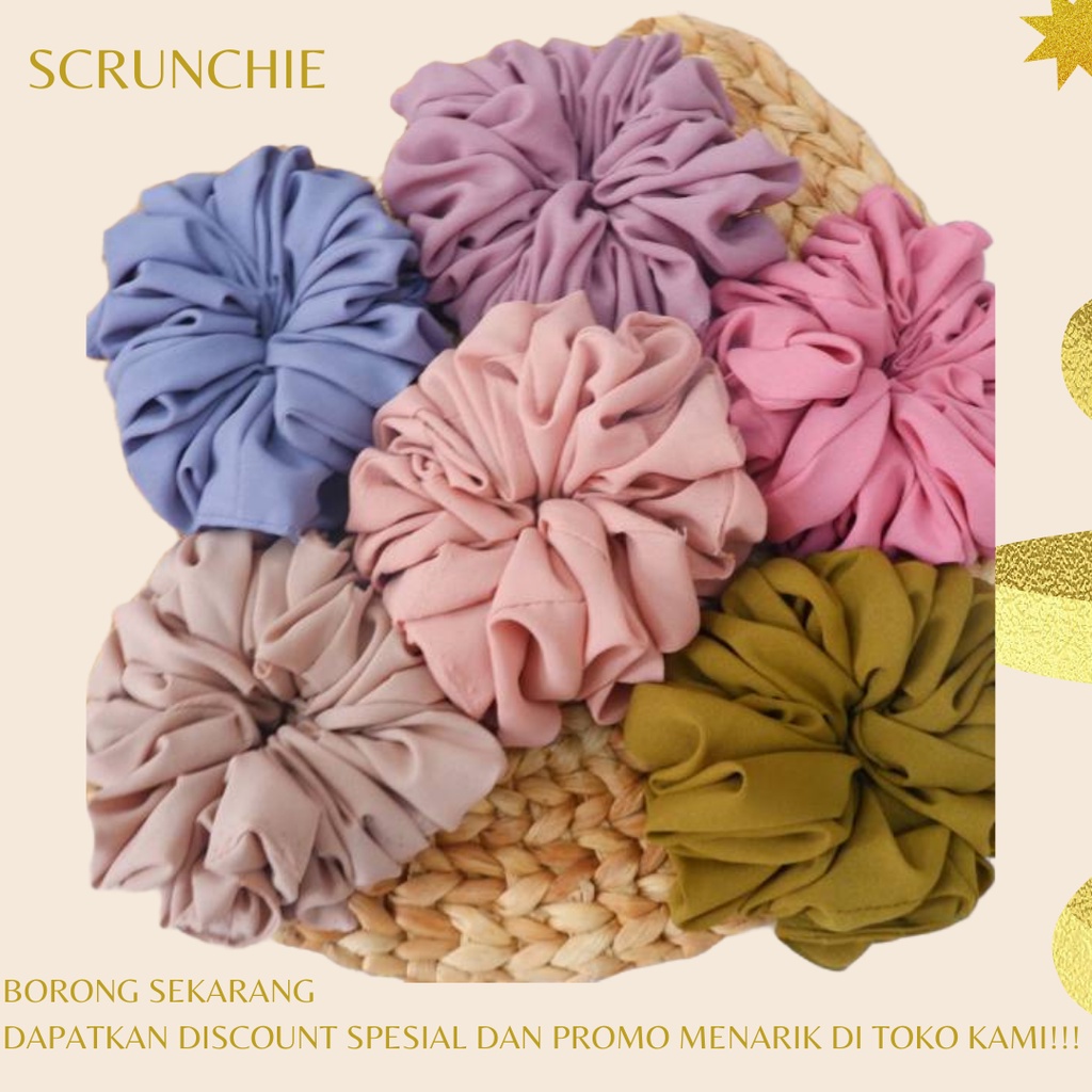 Termurah KUNCIR RAMBUT [1 KG MUAT 25 PCS] SCRUNCHIE /Cepol Rambut Penambah Volume Hijab Bahan Random