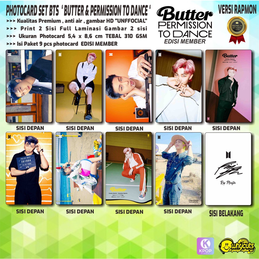 PHOTOCARD PC SET PREMIUM BTS MEMBER BUTTER &amp; PTD // ISI 9 PCS // FULL LAMINASI // PRINT 2 SISI