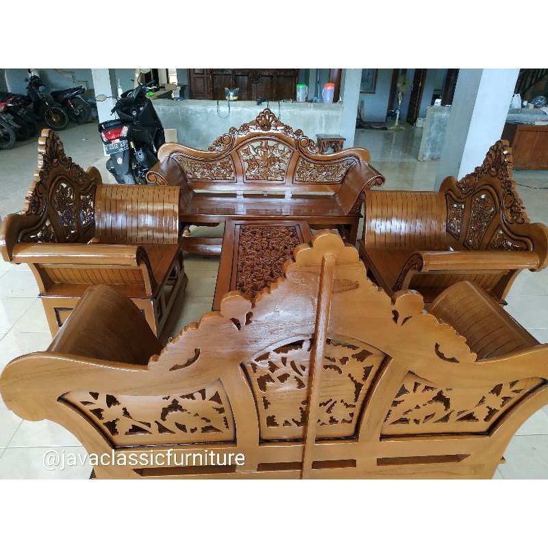 KURSI TAMU MADURA KERANG KAYU JATI MEUBEL FURNITURE JEPARA MURAH 1SET-1