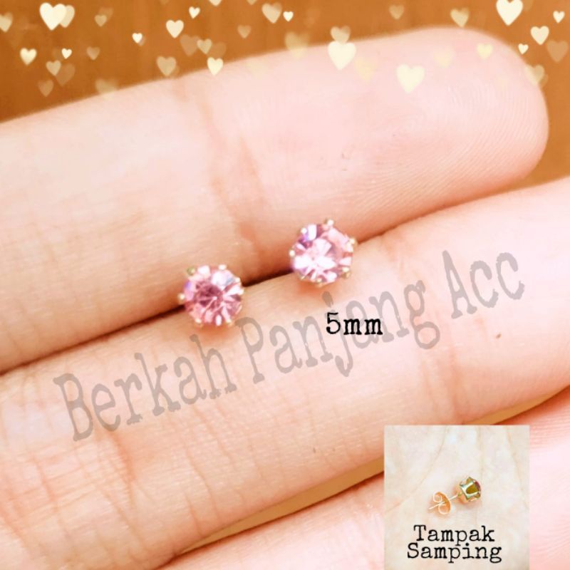 Anting permata satu zircon  warna perhiasan emas korea anti karat dan anti luntur