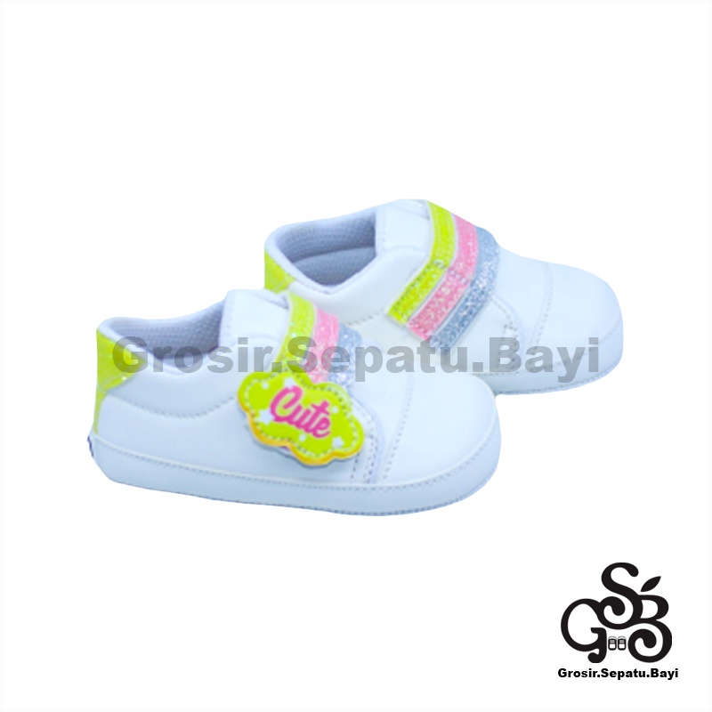 sepatu prewalker bayi perempuan umur 2-14 bulan model Cute Rainbow Kuning