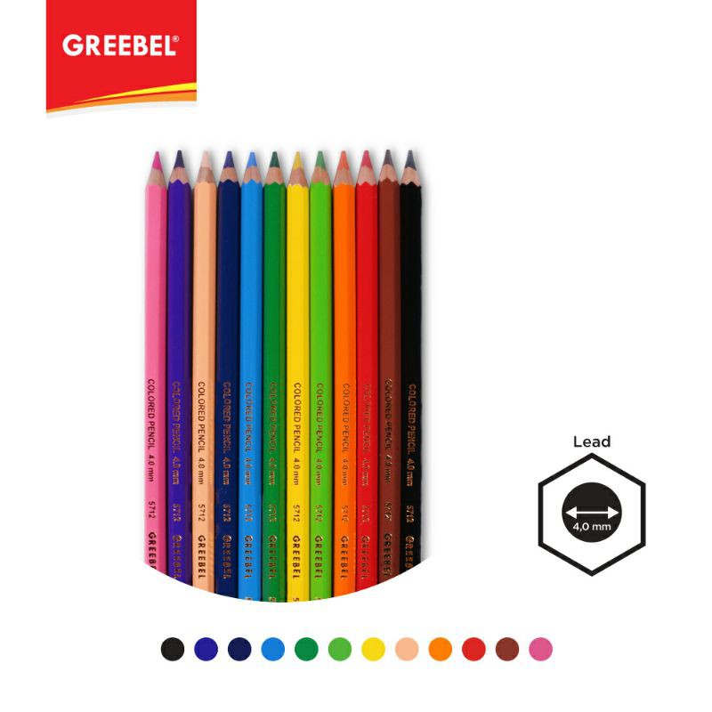 PENSIL WARNA / WARNA CERAH / BAHAN KUAT GREEBEL / GREEBEL 5712 4.0 Extra Strong Classic Colour Pencils (Pensil Warna)12 Warna