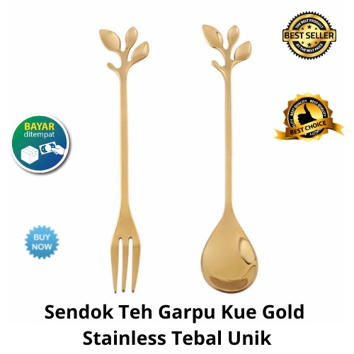 [BISA COD] Sendok Teh Garpu Kue Gold Stainless Tebal Unik Mewah Sendok Dessert Sendok Bunga Garpu Dessert Murah Berkelas