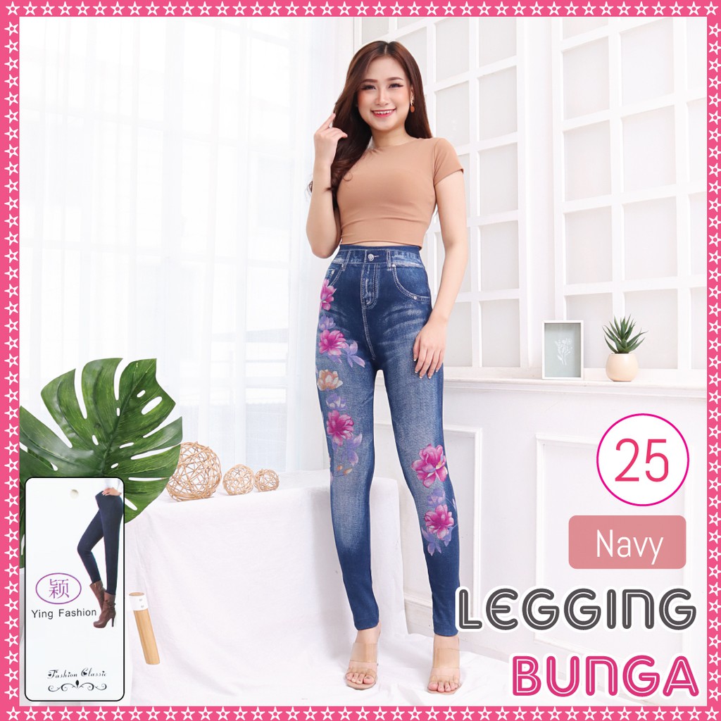 Celana Legging Jeans Bunga # 25 / Legging Bunga Wanita / Leging Import wanita