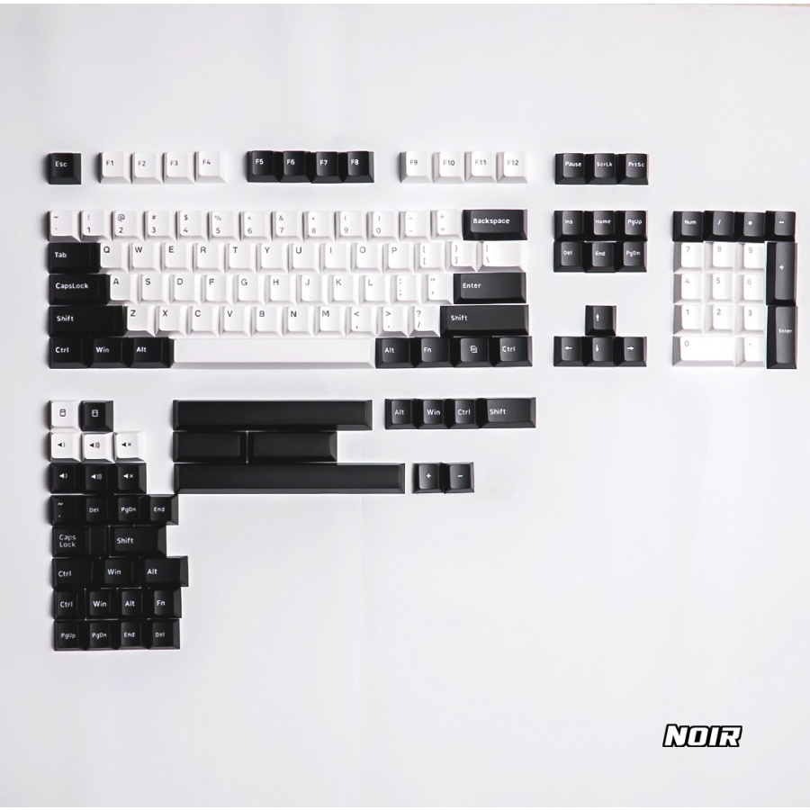 Noir Black and White PBT Double-shot Keycaps 153 Set Cherry Profile