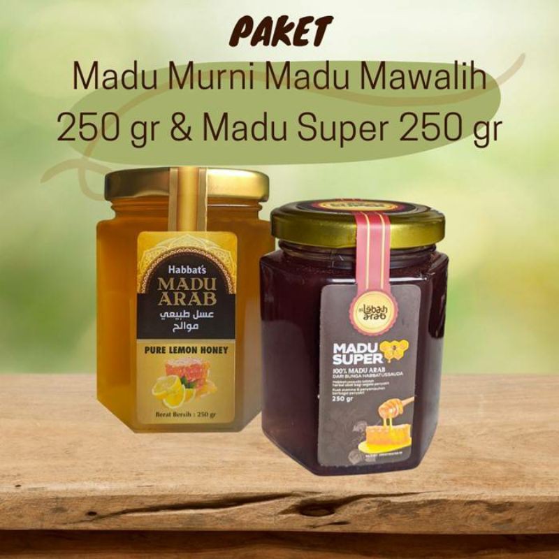 

MQ Paket Madu Murni Madu Mawalih 250 gr & Madu Super 250 gr Kuning Hitam