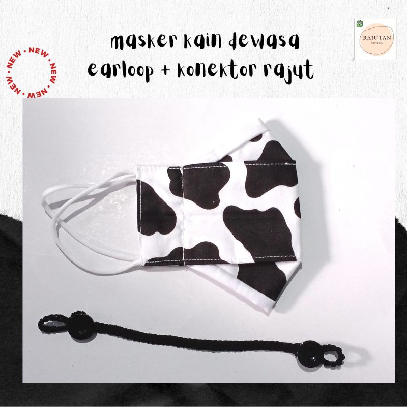 Masker kain katun bundle konektor rajut black white murah polos warna hitam putih tebal 3D mask