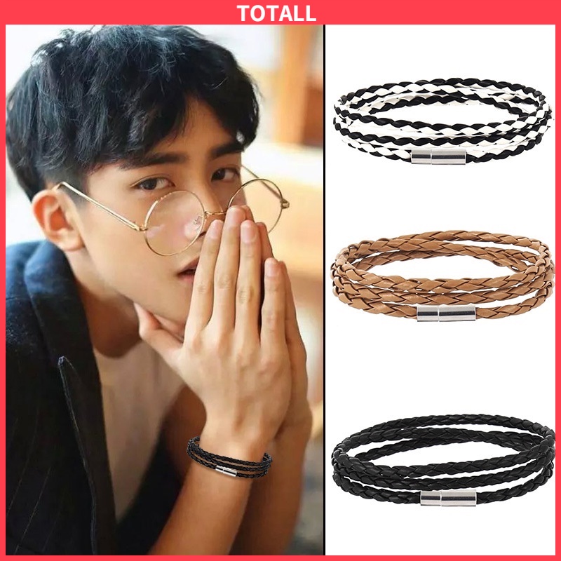 [✅READY STOCK] COD Korea Fashion Unisex Gelang Multi-layer Jalinan Twist Bracelet Tali Kulit hitam  Penjualan Panas Mode