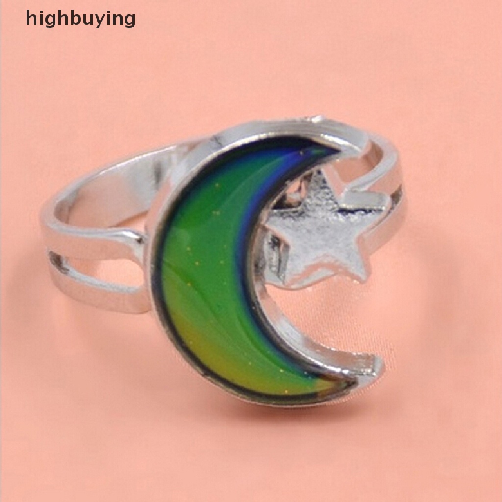 Hbid 1PC Cincin Mood Ring Chic Adjustable Berubah Warna Sesuai Suhu Desain Bulan