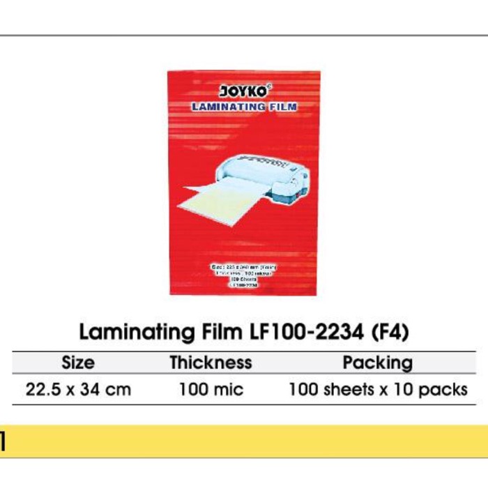 

PLASTIK LAMINATING FILM F4 FOLIO JOYKO LF100 2234 100S SETIFIKAT MURAH