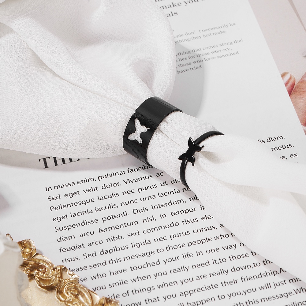 Set Cincin Model Terbuka Desain Kupu-Kupu Warna Hitam Untuk Pria Dan Wanita