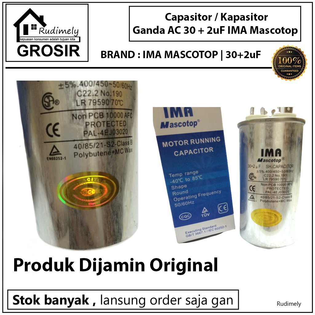 GROSIR Kapasitor AC IMA 30+2 uf Capasitor AC IMA Mascotop 400/450V 30+2 uf