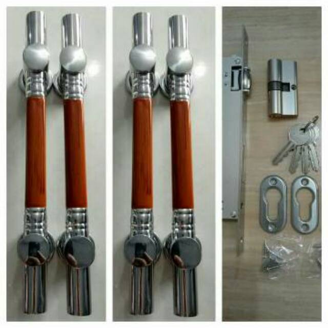 1SET 4PCS Pull handle pintu tebu natur + kunci body pelor set VPR tarikan pintu kunci pintu pegangan