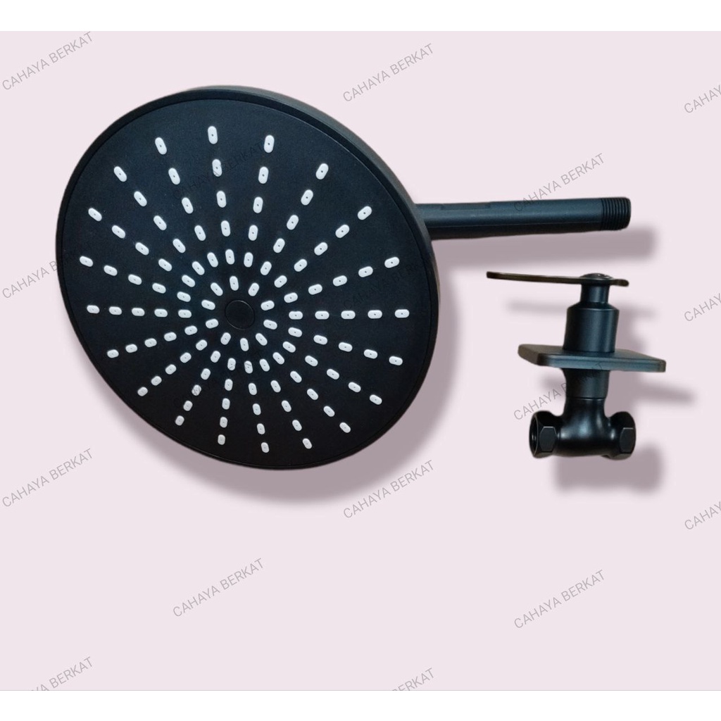 wall shower tanam hitam black bulat 20 cm dan stop kran tanam hitam PROMO TERMURAH