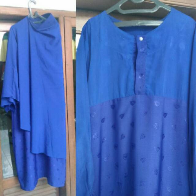 PRELOVED Gamis Set ..emboss. Biru elektrik. XL