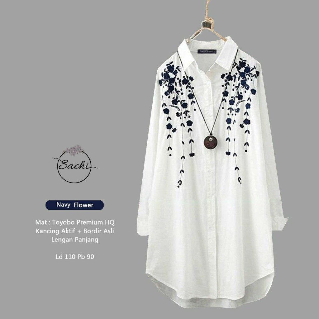 TUNIK KATUN PUTIH TERBARU REMAJA LENGAN PANJANG KEKINIAN BUNGA