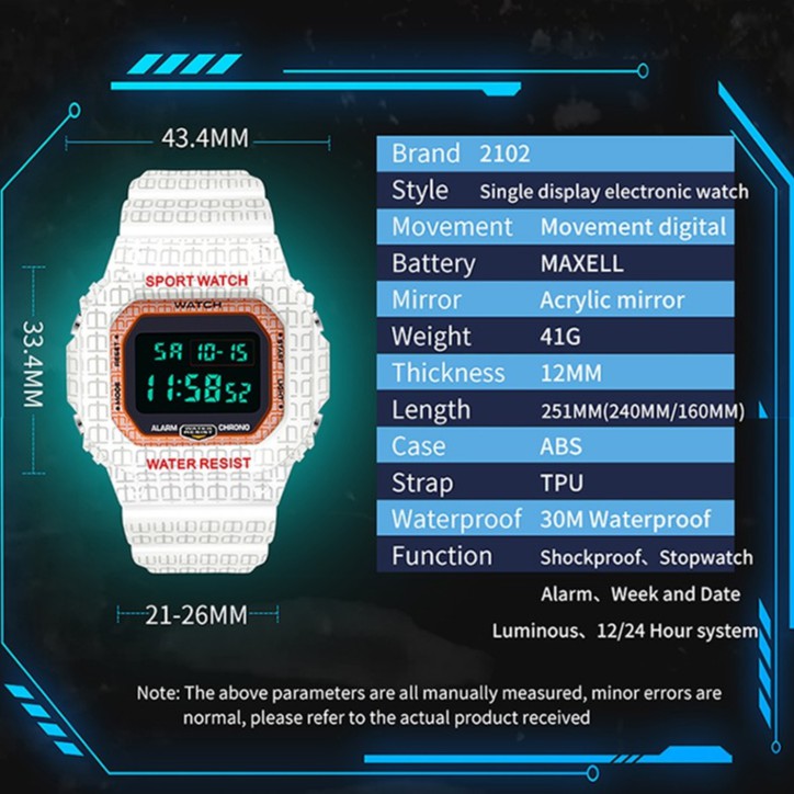 WATCH 2102 Jam Tangan Pria Digital Shockproof Tali Rubber Anti air WATCHKITE WKOS