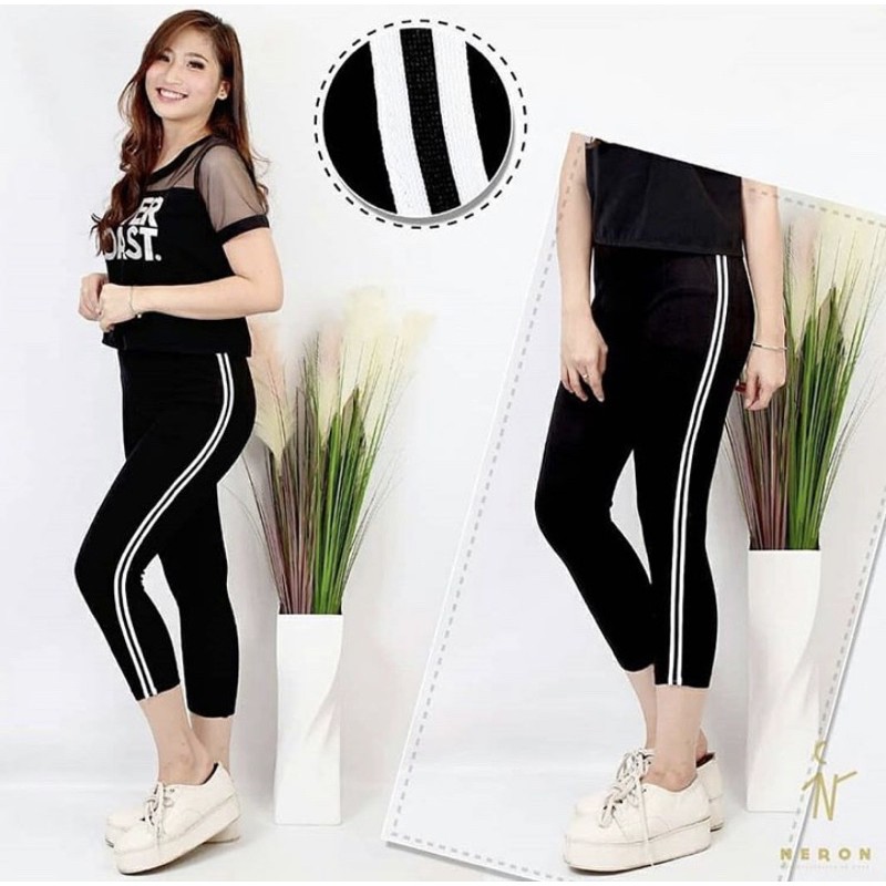 Legging 7per8 List Putih Legging Import 788 Celana Legging Wanita | Legging Jumbo | Legging Tebal