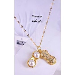 Kalung titanium asli model kacang dan mata satu imut , tidak luntur, Aman dipake mandi