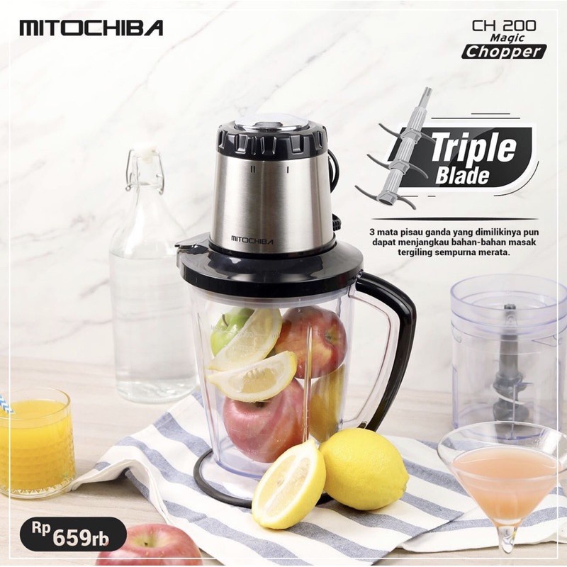 Mitochiba Chopper CH200 2 Liter | Food Magic Processor Mito CH 200 CH-200 | Pencacah Makanan Penggiling Daging Copper Coper