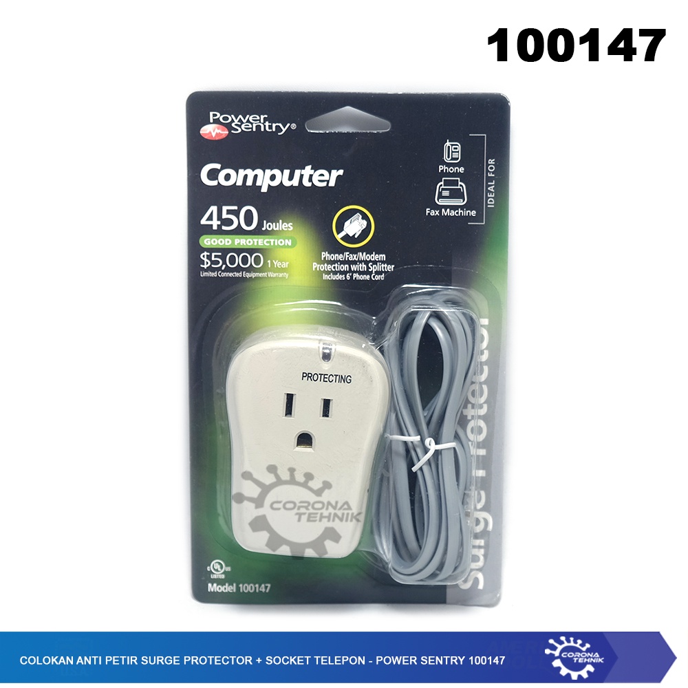 100147 - Colokan Anti Petir Surge Protector Socket Telepon Power Sentry