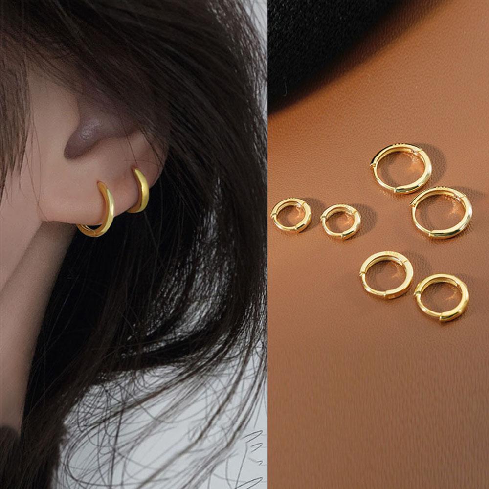 Nickolas1 Anting Hoop Silver Gold Wanita 6mm /8mm /10mm /12mm Korea Simple Ear Buckle