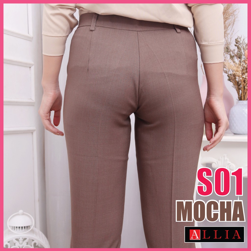 ALLIA S01 MOCHA M - 6L - CELANA KERJA WANITA JUMBO - CELANA BAHAN WANITA