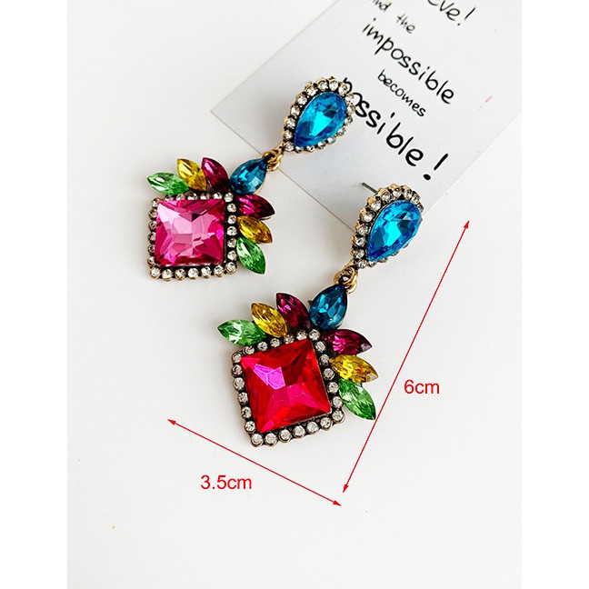 LRC Anting Tusuk Fashion Alloy Diamond Drop Square Earrings F89766 F89766